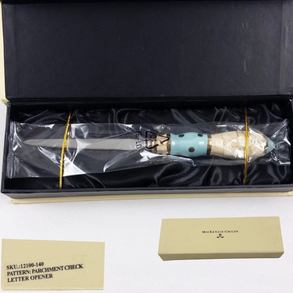 MacKenzie Childs Retired Parchment Check Letter Opener Ceramic 12100-140